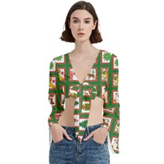 Christmas Paper Christmas Pattern Trumpet Sleeve Cropped Top