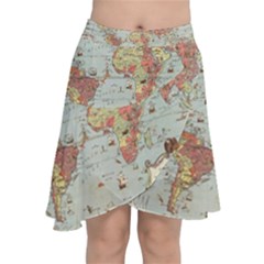 Vintage Old Antique World Map Chiffon Wrap Front Skirt by Bedest