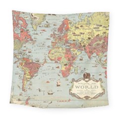 Vintage Old Antique World Map Square Tapestry (large)