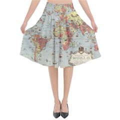 Vintage Old Antique World Map Flared Midi Skirt by Bedest