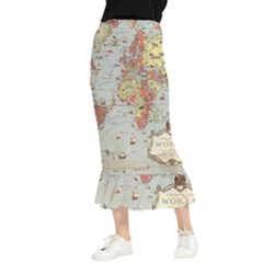 Vintage Old Antique World Map Maxi Fishtail Chiffon Skirt by Bedest