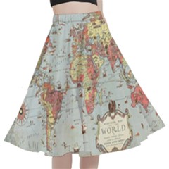 Vintage Old Antique World Map A-line Full Circle Midi Skirt With Pocket by Bedest