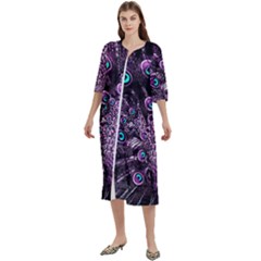 Purple Peacock Women s Cotton 3/4 Sleeve Nightgown by Bedest