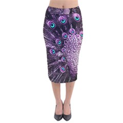 Purple Peacock Velvet Midi Pencil Skirt by Bedest