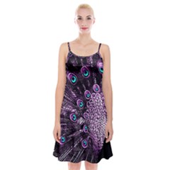 Purple Peacock Spaghetti Strap Velvet Dress