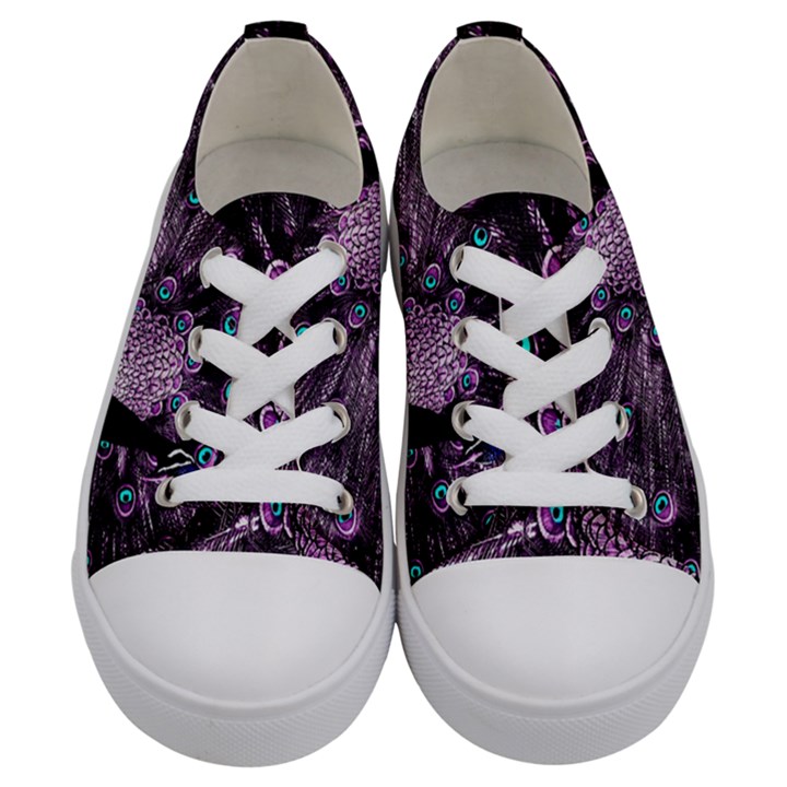 Purple Peacock Kids  Low Top Canvas Sneakers