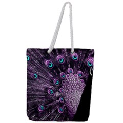 Purple Peacock Full Print Rope Handle Tote (large) by Bedest