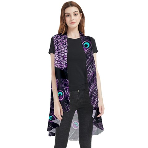 Purple Peacock Sleeveless Chiffon Waistcoat Shirt by Bedest