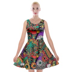 Cute Cartoon Doodle Velvet Skater Dress by Bedest