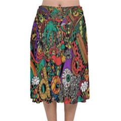 Cute Cartoon Doodle Velvet Flared Midi Skirt by Bedest