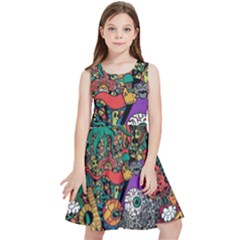 Cute Cartoon Doodle Kids  Skater Dress