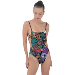 Cute Cartoon Doodle Tie Strap One Piece Swimsuit by Bedest