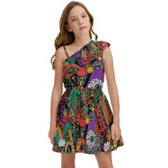 Cute Cartoon Doodle Kids  One Shoulder Party Dress by Bedest