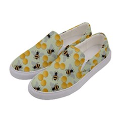 Bees Pattern Honey Bee Bug Honeycomb Honey Beehive Women s Canvas Slip Ons by Bedest