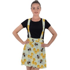 Bees Pattern Honey Bee Bug Honeycomb Honey Beehive Velvet Suspender Skater Skirt by Bedest