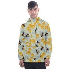 Bees Pattern Honey Bee Bug Honeycomb Honey Beehive Men s Front Pocket Pullover Windbreaker