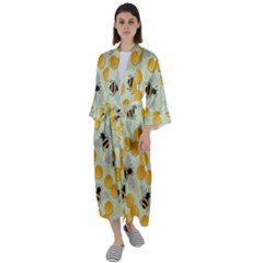 Bees Pattern Honey Bee Bug Honeycomb Honey Beehive Maxi Satin Kimono by Bedest