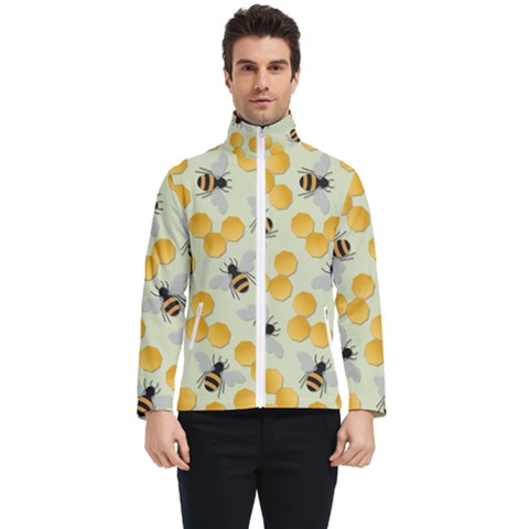 Bees Pattern Honey Bee Bug Honeycomb Honey Beehive Men s Bomber Jacket by Bedest