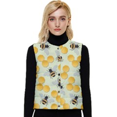 Bees Pattern Honey Bee Bug Honeycomb Honey Beehive Women s Button Up Puffer Vest