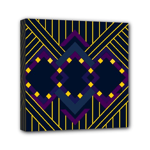 Line Square Pattern Violet Blue Yellow Design Mini Canvas 6  X 6  (stretched) by Ravend