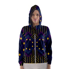 Line Square Pattern Violet Blue Yellow Design Women s Hooded Windbreaker