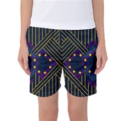 Line Square Pattern Violet Blue Yellow Design Women s Basketball Shorts by Ravend