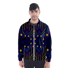 Line Square Pattern Violet Blue Yellow Design Men s Windbreaker