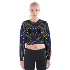 Line Square Pattern Violet Blue Yellow Design Cropped Sweatshirt