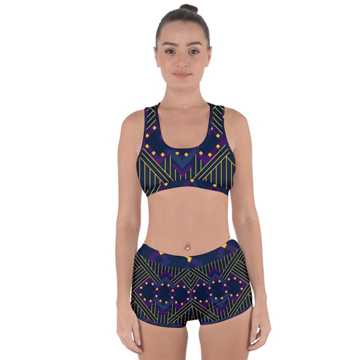 Line Square Pattern Violet Blue Yellow Design Racerback Boyleg Bikini Set