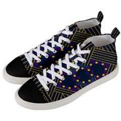 Line Square Pattern Violet Blue Yellow Design Men s Mid-top Canvas Sneakers by Ravend