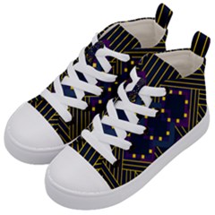 Line Square Pattern Violet Blue Yellow Design Kids  Mid-top Canvas Sneakers