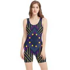 Line Square Pattern Violet Blue Yellow Design Women s Wrestling Singlet by Ravend