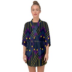 Line Square Pattern Violet Blue Yellow Design Half Sleeve Chiffon Kimono by Ravend