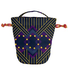 Line Square Pattern Violet Blue Yellow Design Drawstring Bucket Bag by Ravend