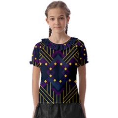 Line Square Pattern Violet Blue Yellow Design Kids  Frill Chiffon Blouse by Ravend