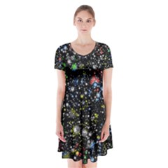 Universe Star Planet Galaxy Short Sleeve V-neck Flare Dress by Ravend