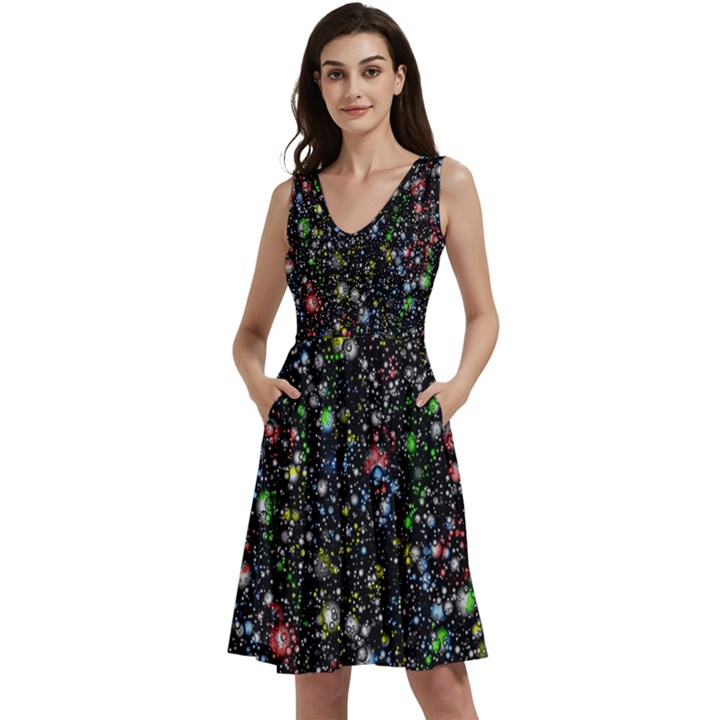 Universe Star Planet Galaxy Sleeveless V-Neck Skater Dress with Pockets