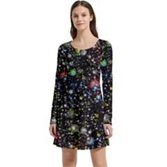 Universe Star Planet Galaxy Long Sleeve Velour Skater Dress by Ravend