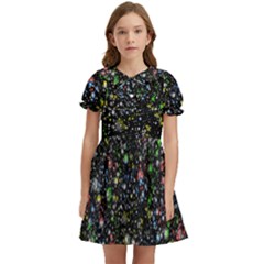 Universe Star Planet Galaxy Kids  Bow Tie Puff Sleeve Dress by Ravend