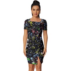 Universe Star Planet Galaxy Fitted Knot Split End Bodycon Dress by Ravend