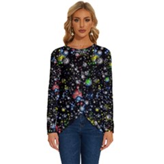 Universe Star Planet Galaxy Long Sleeve Crew Neck Pullover Top by Ravend