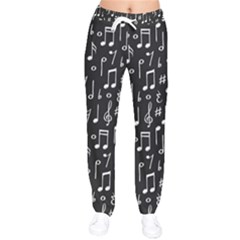 Chalk Music Notes Signs Seamless Pattern Women Velvet Drawstring Pants