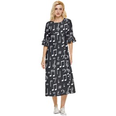 Chalk Music Notes Signs Seamless Pattern Double Cuff Midi Dress by Ravend