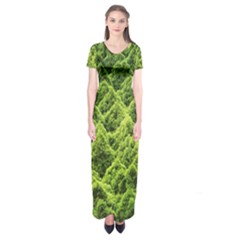 Green Pine Forest Short Sleeve Maxi Dress by Ravend