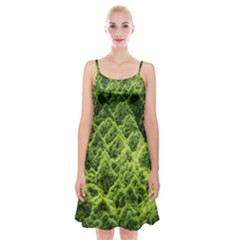 Green Pine Forest Spaghetti Strap Velvet Dress