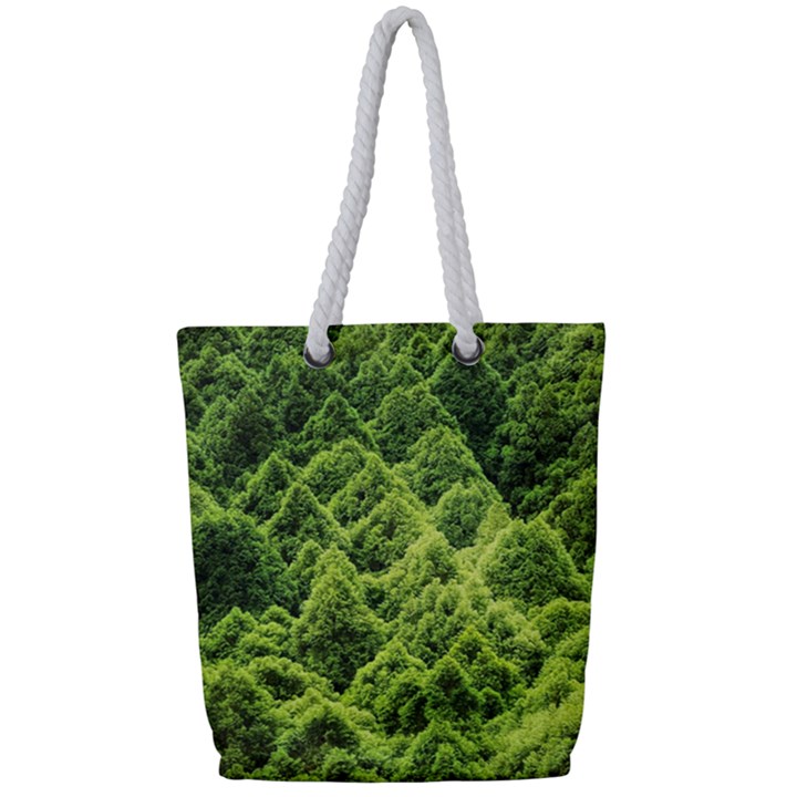 Green Pine Forest Full Print Rope Handle Tote (Small)