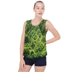 Green Pine Forest Bubble Hem Chiffon Tank Top by Ravend