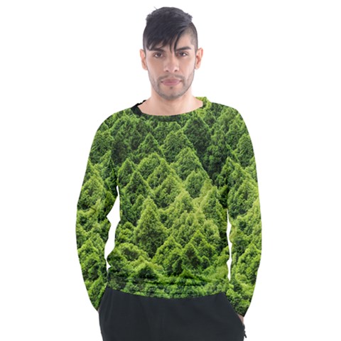 Green Pine Forest Men s Long Sleeve Raglan T-shirt by Ravend