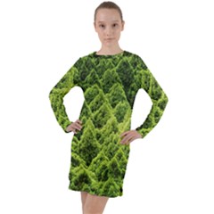 Green Pine Forest Long Sleeve Hoodie Dress