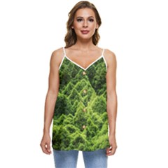 Green Pine Forest Casual Spaghetti Strap Chiffon Top by Ravend